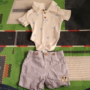 Disney White and Blue Bodysuit with Striped Shorts